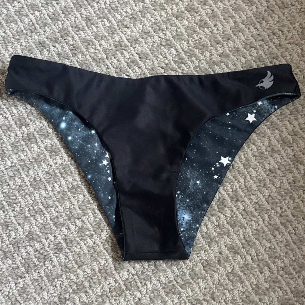 Black Reversible Bikini Bottom with Galaxy Star Accents